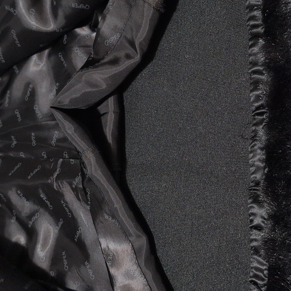 80s Casper Black Faux Fur Short Coat Black Satin Lining Vegan. - Picture 8 of 10